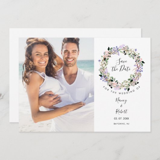 Foto bewaar de datum waterverf bloemenslinger kaart (Voorkant / Achterkant)