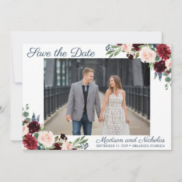 Foto Bewaar de Datumkaarten met Navy Marsala Flowe Save The Date
