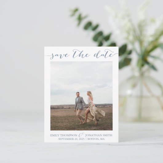 Foto Bewaar de datums met één Afbeelding Dusty Blu Save The Date (Staand voorkant)