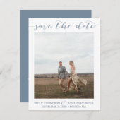 Foto Bewaar de datums met één Afbeelding Dusty Blu Save The Date (Voorkant / Achterkant)