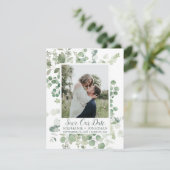 Foto Bewaar onze datum met Green Eucalyptus Lijst Save The Date (Staand voorkant)