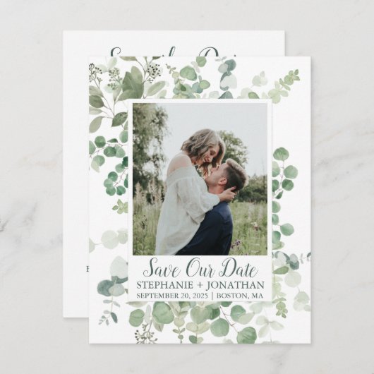Foto Bewaar onze datum met Green Eucalyptus Lijst Save The Date (Voorkant / Achterkant)
