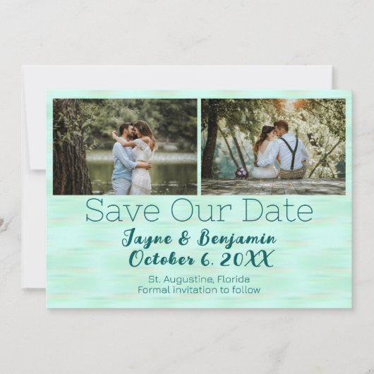 Foto bewaart ons Date Beach Glass Green Save The Date (Voorkant)