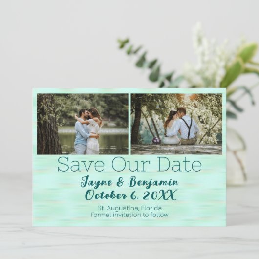 Foto bewaart ons Date Beach Glass Green Save The Date (Staand voorkant)