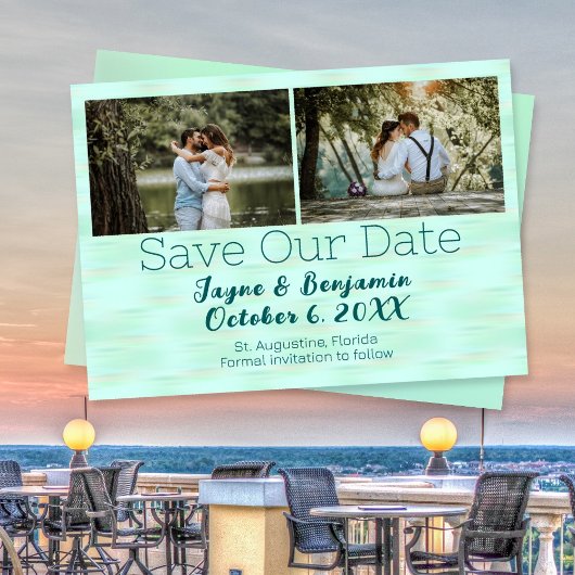 Foto bewaart ons Date Beach Glass Green Save The Date