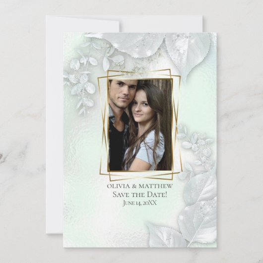 FOTO BEWAREN DE DATUM | Honeydew Shimmery Leaves Kaart (Voorkant)