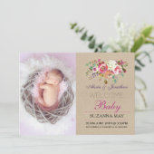 Foto: Birth Announcement Baby Girl Stats Burlap Aankondiging (Staand voorkant)