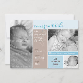 FOTO BIRTH ANNOUNCEMENT mondrian boy blauw Aankondiging