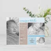 FOTO BIRTH ANNOUNCEMENT mondrian boy blauw Aankondiging (Staand voorkant)