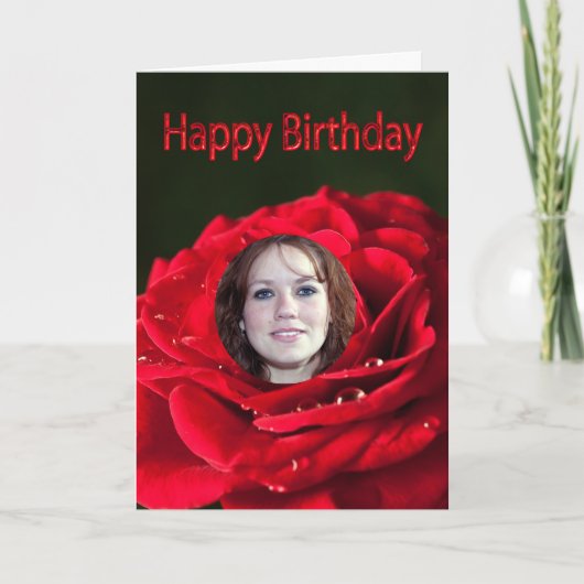 Foto Birthday Card met klassieke rode roos Kaart (Voorkant)