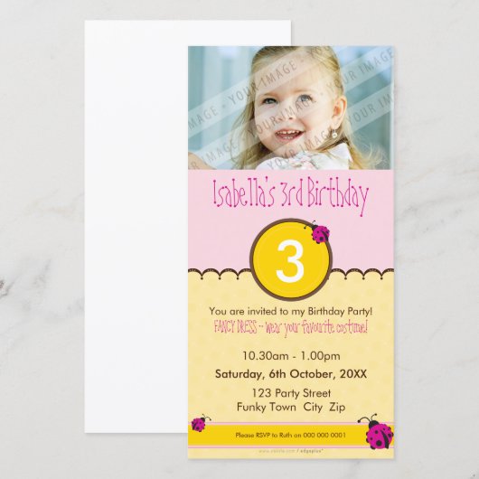 FOTO BIRTHDAY-INVITATIES : ladybird 1P (Voorkant / Achterkant)