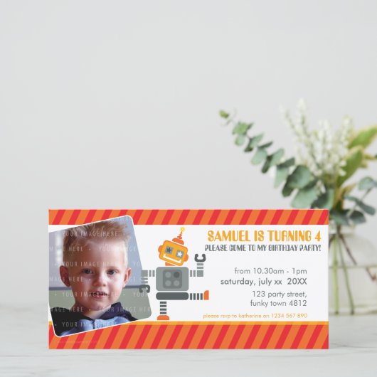 FOTO BIRTHDAY PARTIJ INVITE : robot danst 2L (Staand voorkant)