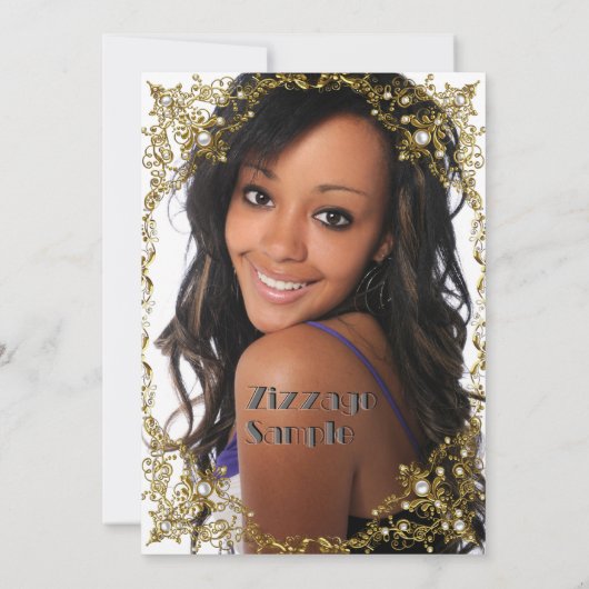 Foto: Birthday Party Gold White Tiara Kaart (Achterkant)