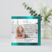 Foto Birthday Party Moeder Pearl Blauwgroen Metall Kaart (Staand voorkant)