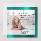 Foto Birthday Party Moeder Pearl Blauwgroen Metall Kaart (Voorkant)