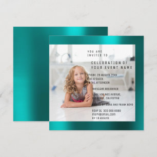 Foto Birthday Party Moeder Pearl Blauwgroen Metall Kaart