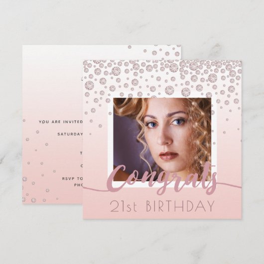 Foto: Birthday party roos gold diamonds glazen Kaart (Voorkant / Achterkant)