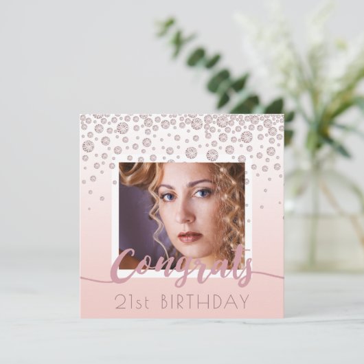 Foto: Birthday party roos gold diamonds glazen Kaart (Staand voorkant)