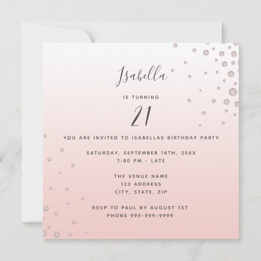 Foto: Birthday party roos gold diamonds glazen Kaart (Achterkant)