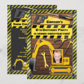 Foto: Birthday Party Tools and Digger Kaart (Voorkant / Achterkant)