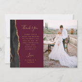 Foto Black Agate Gold Script Bourgogne Wedding Bedankkaart (Voorkant)