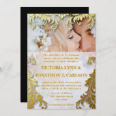 Foto: Black and Gold Swirl Wedding Invitation Kaart (Voorkant / Achterkant)