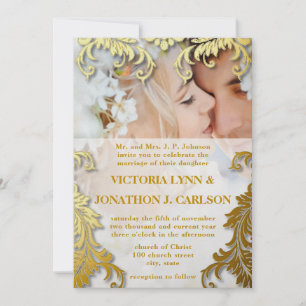 Foto: Black and Gold Swirl Wedding Invitation Kaart