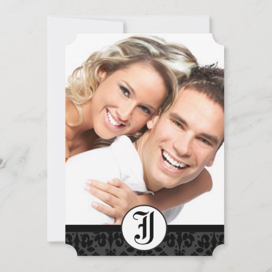 Foto Black Damask Wedding Invites Kaart (Achterkant)