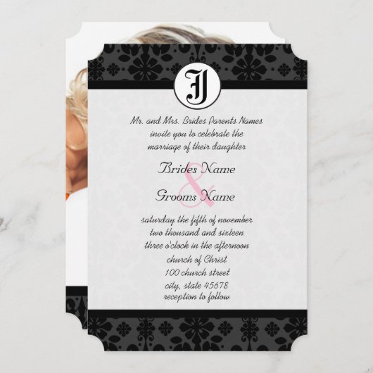 Foto Black Damask Wedding Invites Kaart (Voorkant / Achterkant)