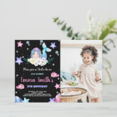 Foto Black Floral Onder het zee Zeemeermin Verjaar Kaart (Staand voorkant)