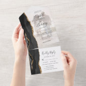 Foto Black Gold Agate Meal Choice Weddenschap All In One Uitnodiging (Afscheurbaar)