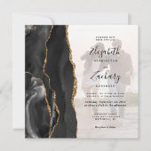 Foto: Black Gold Agate Square Weddenschap Kaart (Voorkant)