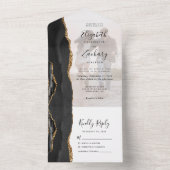 Foto Black Gold Agate Wedding All In One Uitnodiging (Binnen)