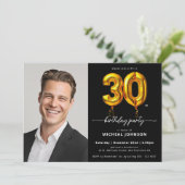 Foto Black Gold Balloon 30e verjaardag Kaart (Staand voorkant)