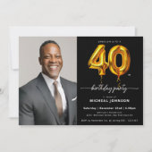 Foto Black Gold Balloon 40e verjaardag Kaart (Voorkant)