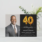 Foto Black Gold Balloon 40e verjaardag Kaart (Staand voorkant)