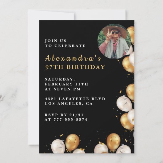 Foto Black Gold Balloon 97e verjaardag Kaart (Voorkant)