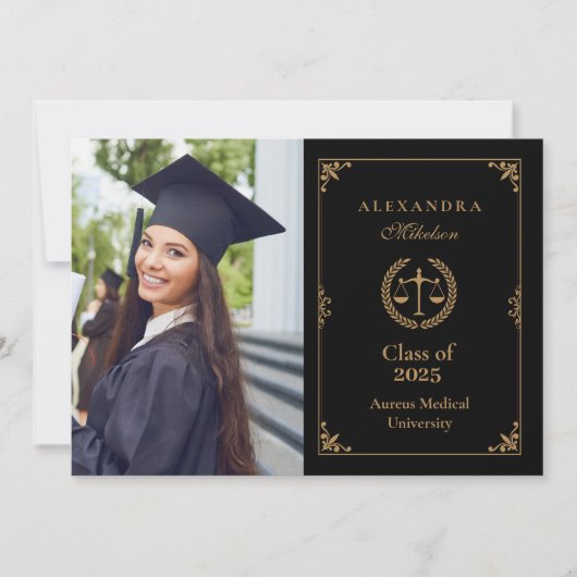 Foto Black Gold Elegant Law School Afstuderen Aankondiging (Voorkant)