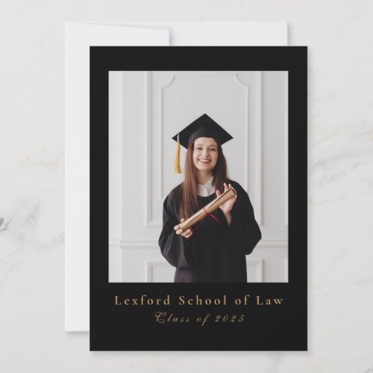 Foto Black Gold Elegant Law School Afstuderen Kaart (Achterkant)