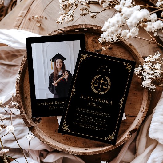 Foto Black Gold Elegant Law School Afstuderen Kaart