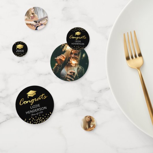 Foto Black Gold Graduation Party Confetti (Groep)