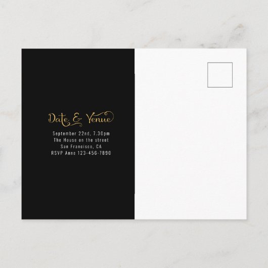 Foto: Black Gold Script Birthday Uitnodiging Briefkaart (Achterkant)