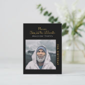 Foto: Black Gold Script Birthday Uitnodiging Briefkaart (Staand voorkant)