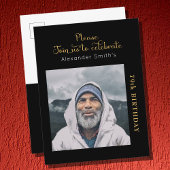 Foto: Black Gold Script Birthday Uitnodiging Briefkaart