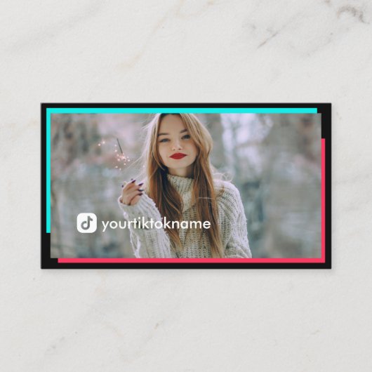 Foto Black Hot Pink Turquoise QR Code Visitekaartje (Voorkant)