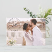 Foto: Black Monogram Stamp Photo Overlay Wedding Save The Date (Staand voorkant)
