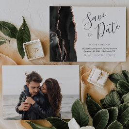 Foto Black Roos Gold Agate Save the Date Kaart
