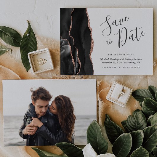 Foto Black Roos Gold Agate Save the Date Kaart
