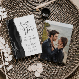 Foto Black Silver Agate Save the Date Invitation Kaart
