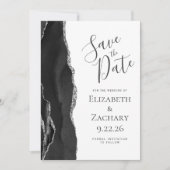 Foto Black Silver Agate Save the Date Invitation Kaart (Voorkant)